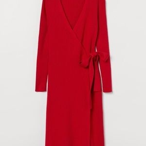 H&M Rib-knit Wrap Dress S in Red